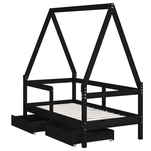 vidaXL Estructura de cama ni&ntilde;os con cajones madera pino negro 70x140cm