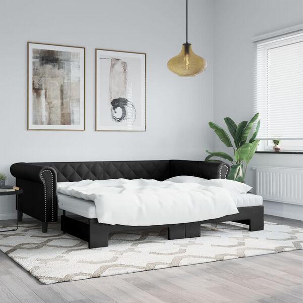 vidaXL Sofá cama nido con colchón cuero sintético negro 90x200 cm