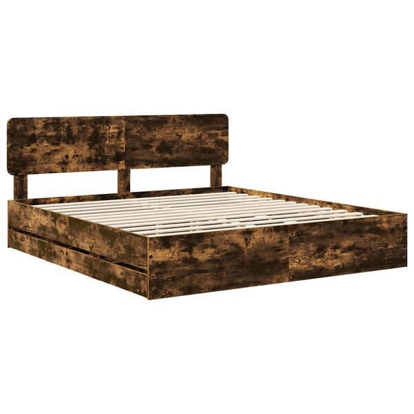 vidaXL Estructura de cama Roble ahumado 200 x 200 cm Madera Ingenieril