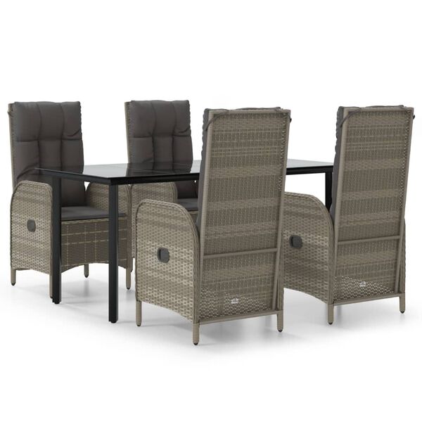vidaXL Set comedor jardín 5 pzas y cojines ratán sintético negro gris