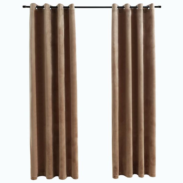 vidaXL Cortinas opacas con anillas 2 uds terciopelo beige 140x175 cm