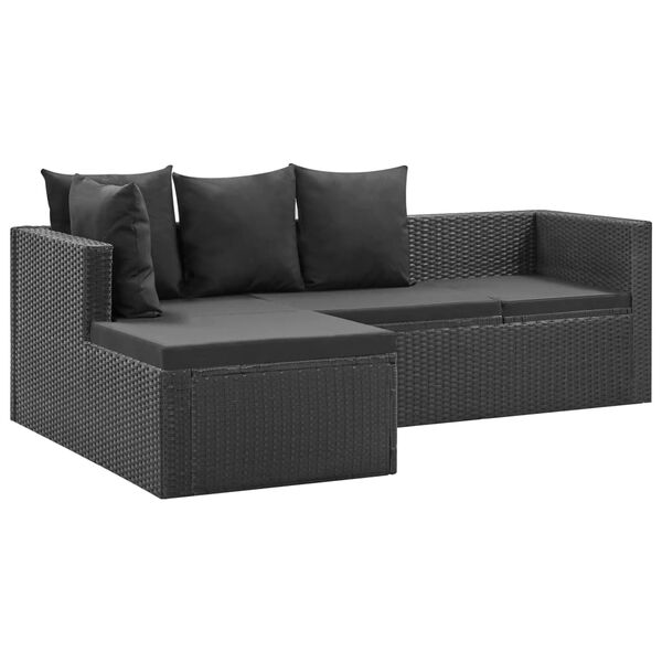 vidaXL Set de muebles de jardín 4 pzas y cojines ratán sintético negro