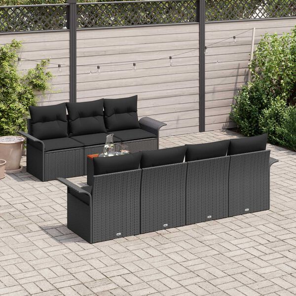 vidaXL Conjunto de sof&aacute;s de jard&iacute;n 8 pcs Negro rat&aacute;n sint&eacute;tico