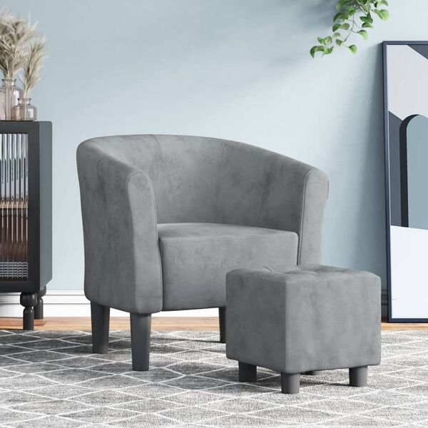 vidaXL Sill&oacute;n con taburete terciopelo gris oscuro
