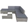 vidaXL Set de muebles de jard&iacute;n 6 pzas y cojines rat&aacute;n sint&eacute;tico gris