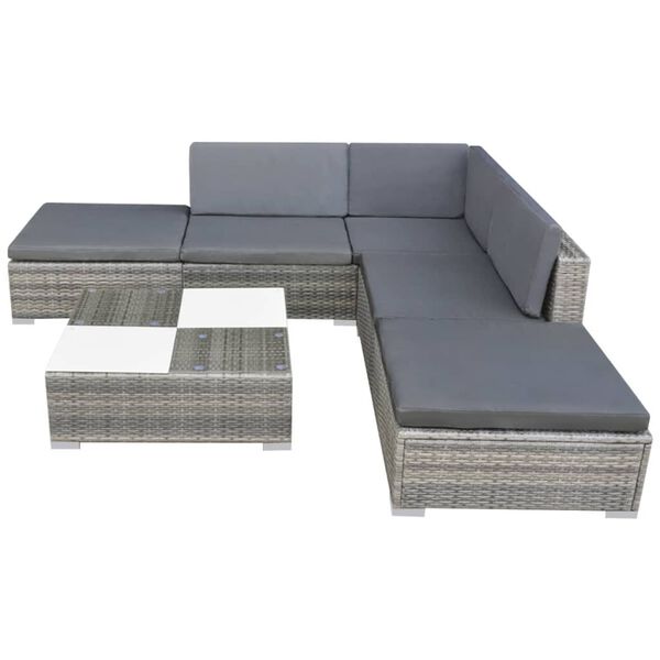 vidaXL Set de muebles de jard&iacute;n 6 pzas y cojines rat&aacute;n sint&eacute;tico gris