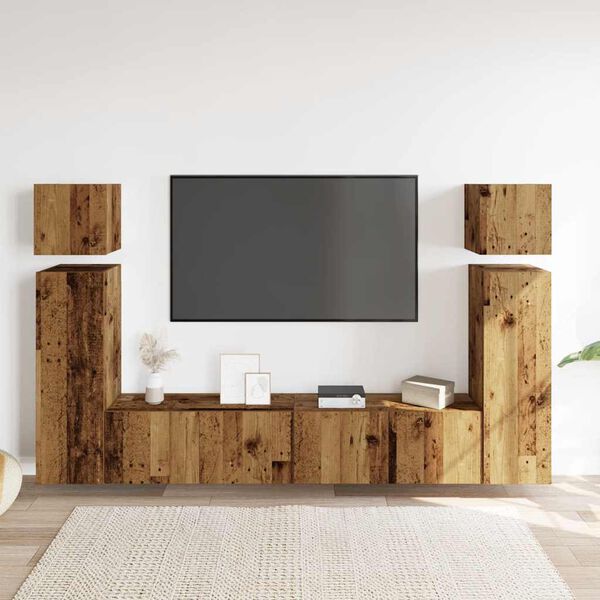 vidaXL Conjunto de mueble de TV 8 piezas montado la pared madera vieja