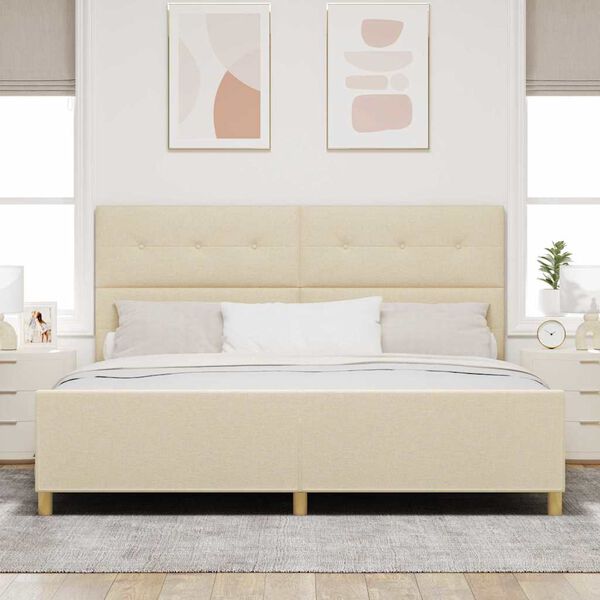vidaXL Estructura de cama con cabecera Crema 200 x 200 cm tela