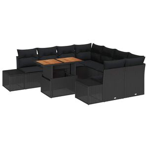 vidaXL Conjunto de Comedor de Jard&iacute;n con coj&iacute;n 9 pcs Negro y Marr&oacute;n