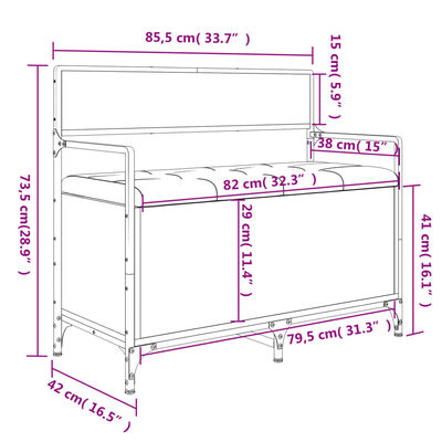 vidaXL Banco con almacenaje madera de ingeniería negro 85,5x42x73,5 cm