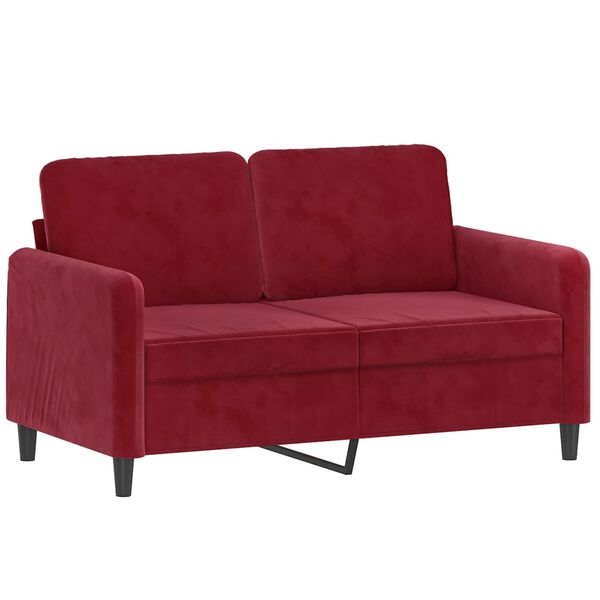 vidaXL Sof&aacute; 2 plazas almohadas y cojines terciopelo rojo tinto 120 cm