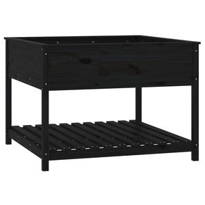 vidaXL Jardinera con estante madera maciza pino negro 111,5x111,5x81cm