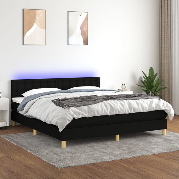 vidaXL Cama box spring con colch&oacute;n LED tela negro 180x200 cm