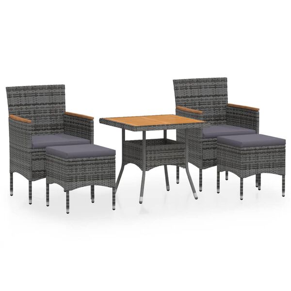 vidaXL Set de comedor jardín 5 pzas ratán sintético madera acacia gris