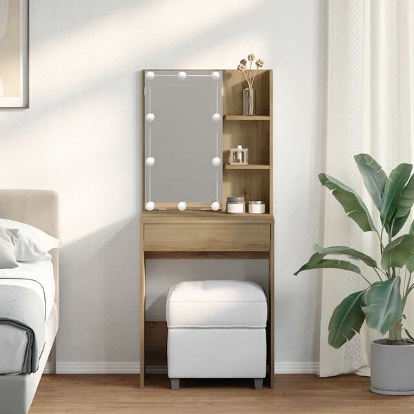 vidaXL Tocador con luces LED roble artisan 60x40x140 cm