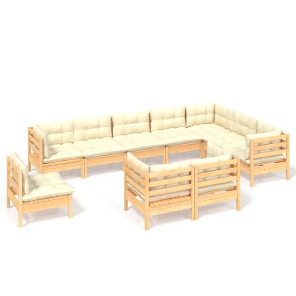 vidaXL Muebles de jard&iacute;n 10 pzas y cojines madera maciza de pino crema