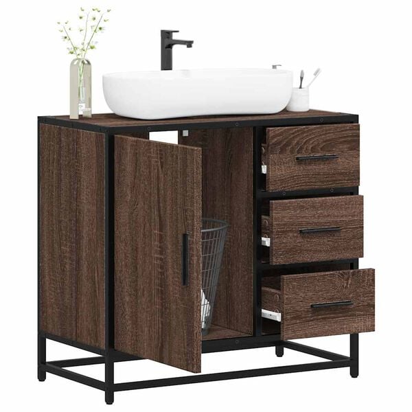 vidaXL Mueble de lavabo madera de ingeniería roble marrón 65x33x60 cm