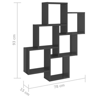 vidaXL Estante de cubo de pared aglomerado gris brillante 78x15x93cm