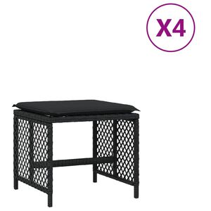 vidaXL Taburetes de jard&iacute;n con cojines 4 uds rat&aacute;n PE negro 41x41x36cm