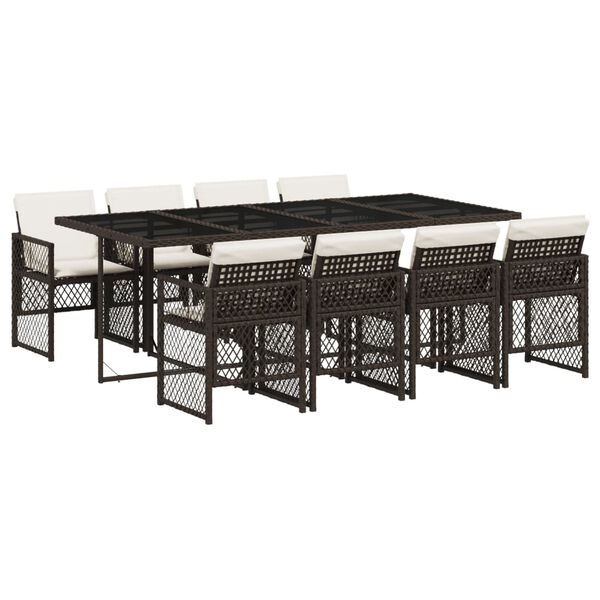 vidaXL Set comedor para jard&iacute;n 9 pzas y cojines rat&aacute;n sint&eacute;tico marr&oacute;n