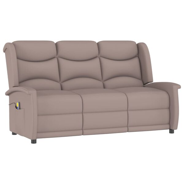 vidaXL Sillón de masaje reclinable de 3 plazas tela microfibra taupe