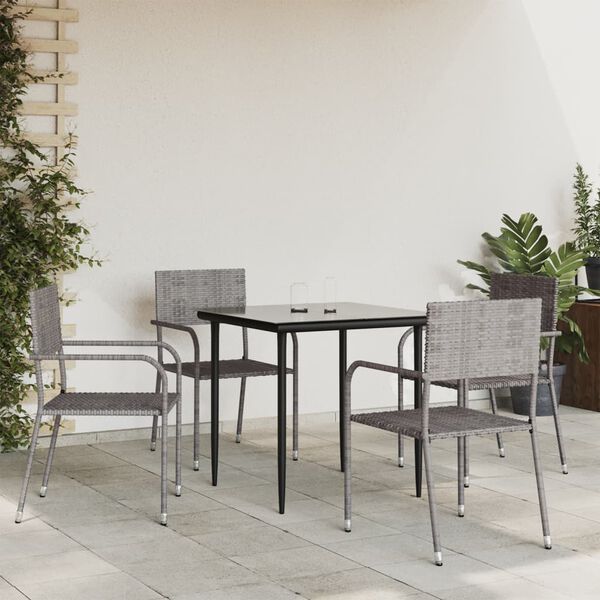vidaXL Juego de comedor jardín 5 pzas ratán sintético acero gris negro