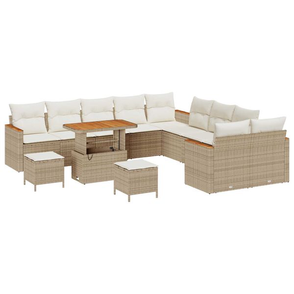vidaXL Conjunto de sof&aacute;s de jard&iacute;n 13 pcs Beige rat&aacute;n sint&eacute;tico