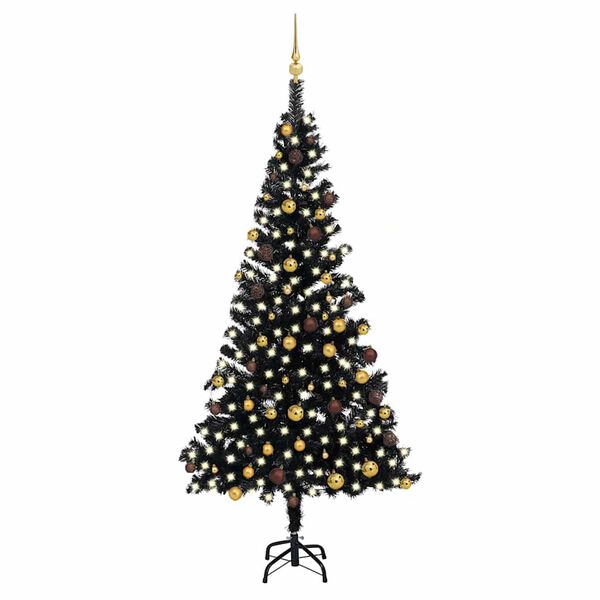 vidaXL &Aacute;rbol de Navidad preiluminado con luces y bolas negro 210 cm