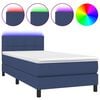 vidaXL Cama box spring colch&oacute;n y luces LED tela azul 90x190 cm