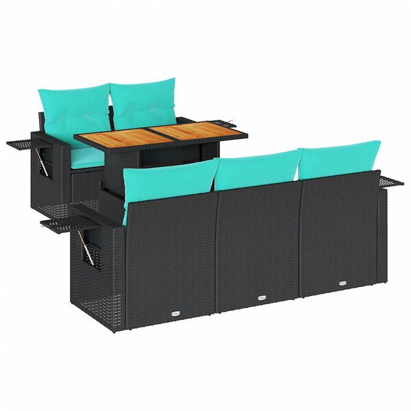 vidaXL Set de sof&aacute;s de jard&iacute;n 6 piezas y cojines rat&aacute;n sint&eacute;tico negro