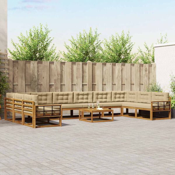vidaXL Conjunto de sof&aacute;s de exterior con coj&iacute;n 11 pcs Natural y Beige