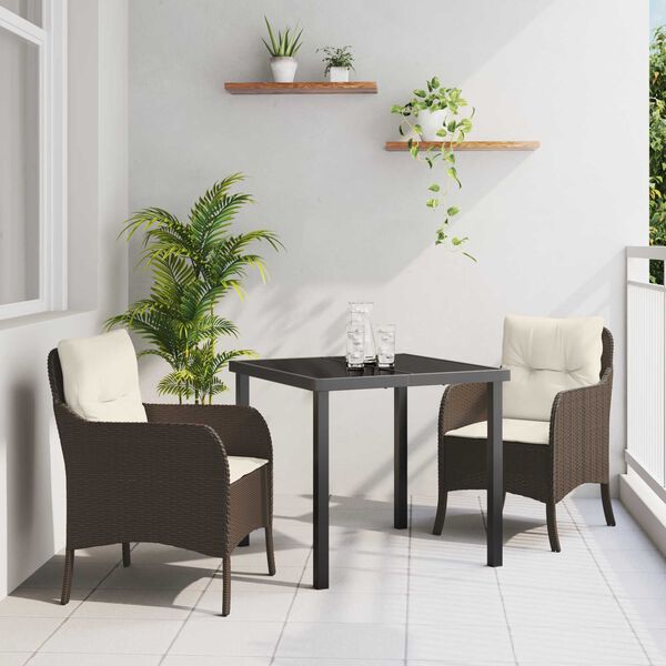 vidaXL Conjunto de Comedor de Jard&iacute;n 3 pcs Marr&oacute;n rat&aacute;n sint&eacute;tico