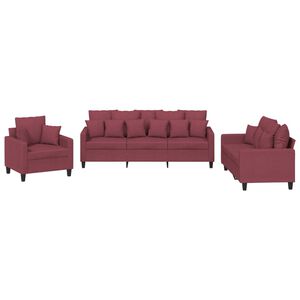 vidaXL Juego de sof&aacute;s con cojines 3 piezas tela rojo tinto