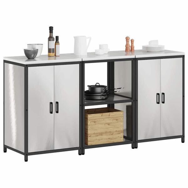 vidaXL Juego de Almacenamiento de Cocina con estante 3 pcs Plateado