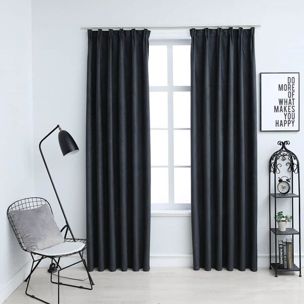 vidaXL Cortinas opacas con ganchos 2 unidades gris antracita 140x175cm