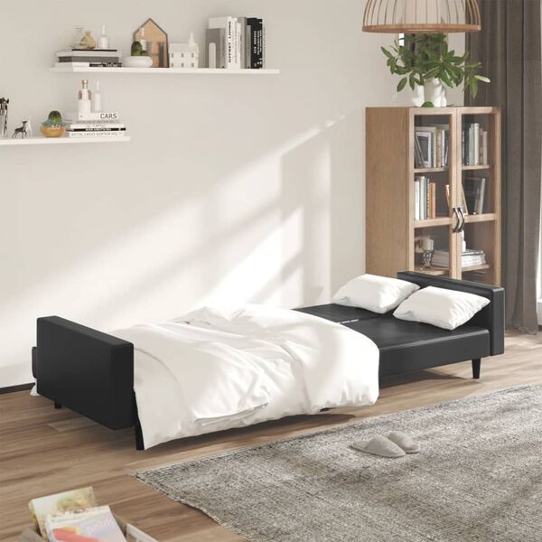 vidaXL Sofá cama de 2 plazas cuero sintético negro
