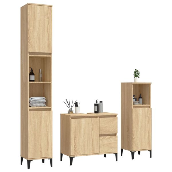 vidaXL Set de muebles de ba&ntilde;o 3 pzas madera contrachapada roble sonoma