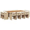 vidaXL Set comedor de jard&iacute;n con cojines 13 pzas rat&aacute;n sint&eacute;tico beige