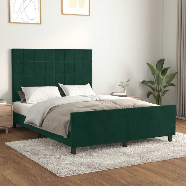 vidaXL Estructura cama sin colch&oacute;n terciopelo verde oscuro 140x190 cm