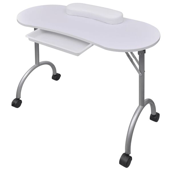vidaXL Mesa de manicura plegable con ruedas blanco