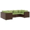 vidaXL Set muebles de jard&iacute;n 6 piezas y cojines rat&aacute;n sint&eacute;tico marr&oacute;n
