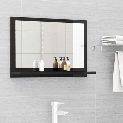 vidaXL Espejo de baño madera contrachapada negro brillo 60x10,5x37 cm