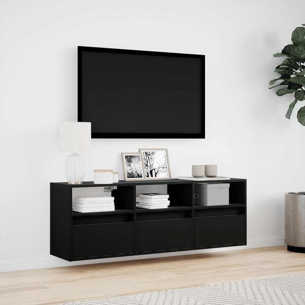 vidaXL Mueble de TV de pared con luces LED negro 130x31x45 cm