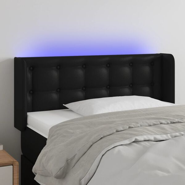 vidaXL Cabecero con LED cuero sint&eacute;tico negro 93x16x78/88 cm