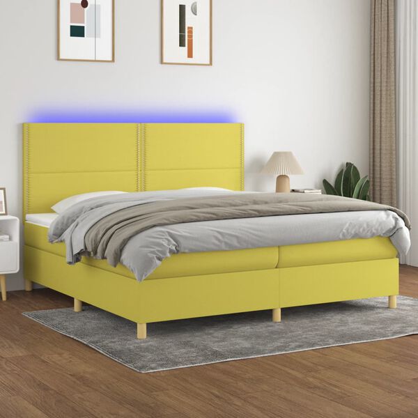 vidaXL Cama box spring colch&oacute;n y luces LED tela verde 200x200 cm