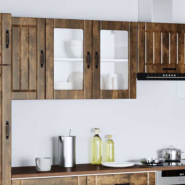 vidaXL Armario de cocina de pared con puerta de cristal "Lucca" de, madera de ingenier&iacute;a de roble ahumado