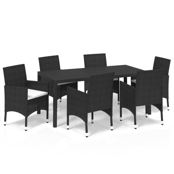 vidaXL Set de comedor de jard&iacute;n 7 pzas y cojines rat&aacute;n sint&eacute;tico negro