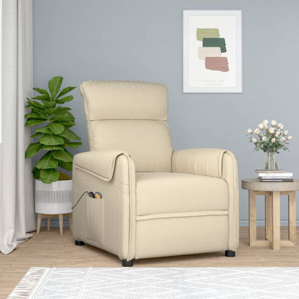 vidaXL Sill&oacute;n de masaje el&eacute;ctrico tela color crema