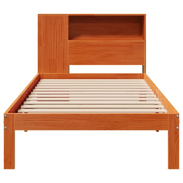 vidaXL Cama con estanter&iacute;a sin colch&oacute;n madera maciza marr&oacute;n 75x190 cm