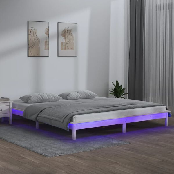 vidaXL Estructura cama LED sin colch&oacute;n madera maciza blanco 160x200 cm